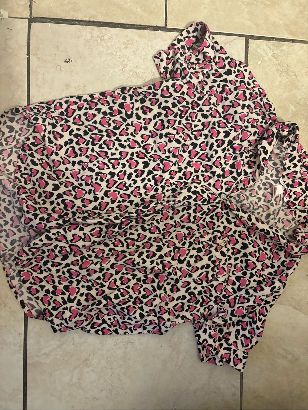 Victoria's Secret Pink and Black Leopard Print Short Sleeve Top